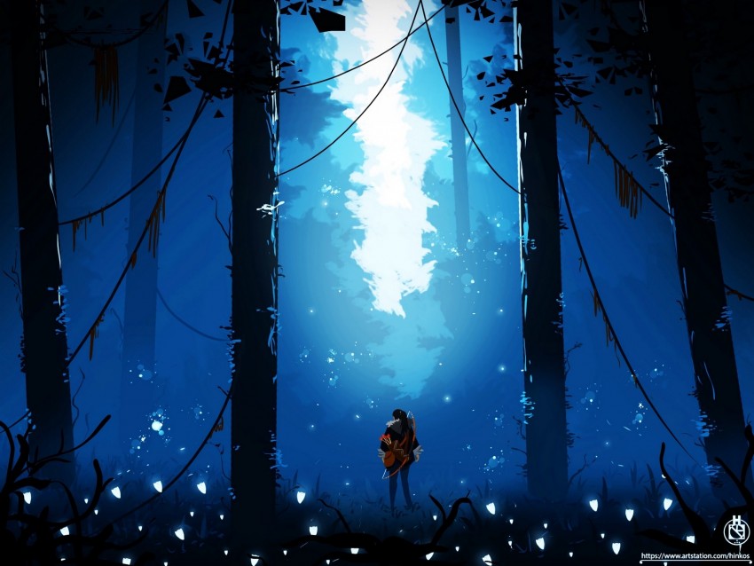 Forest Hunter Art Trees Glow Background