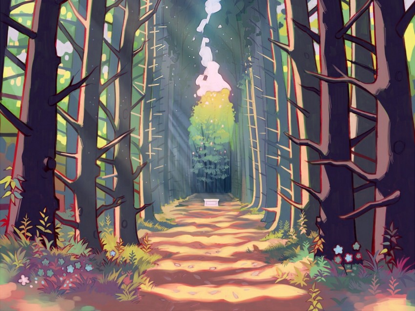 Forest Trees Alley Path Art Background