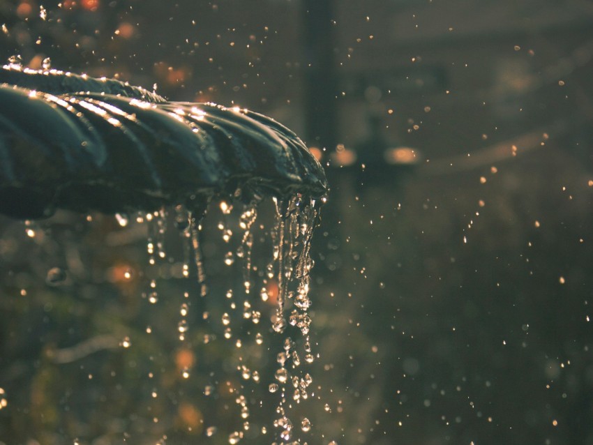 fountain, spray, drops, water, light, glare