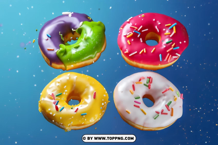 Four Round Different Donuts With Sprinkles PNG Transparent Background