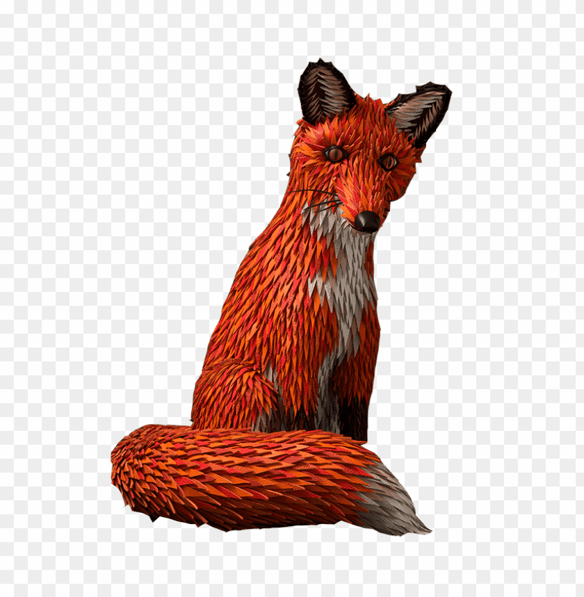 Artistic representation of a vibrant orange fox sitting gracefully PNG