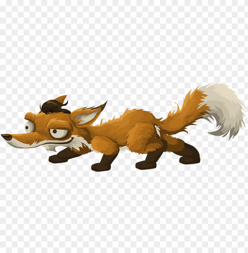 Cartoon fox character with a mischievous expression and body in motio PNG