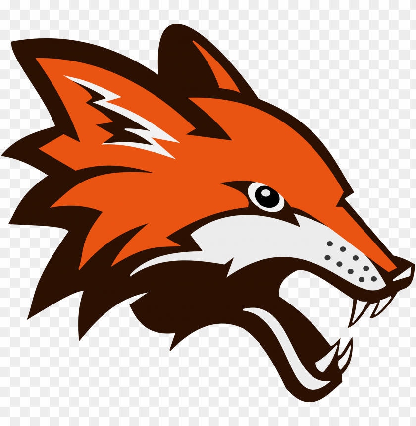 Stylized orange fox head with fierce expression and sharp teeth PNG