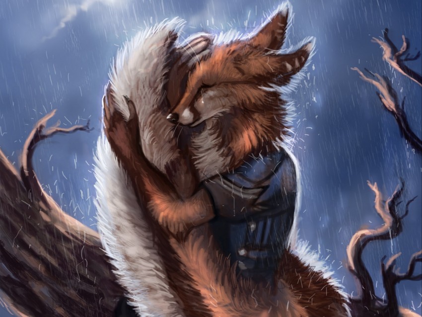 Fox Tail Rain Hide Sadness Background