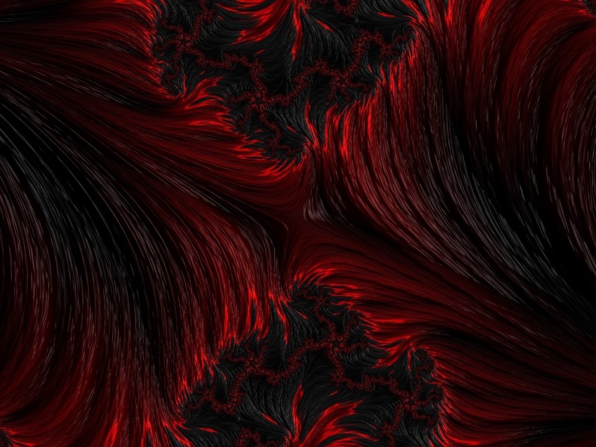 fractal, abstraction, wavy, black, red