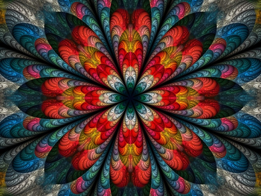 Fractal Flower Abstraction Petals Multicolored Background