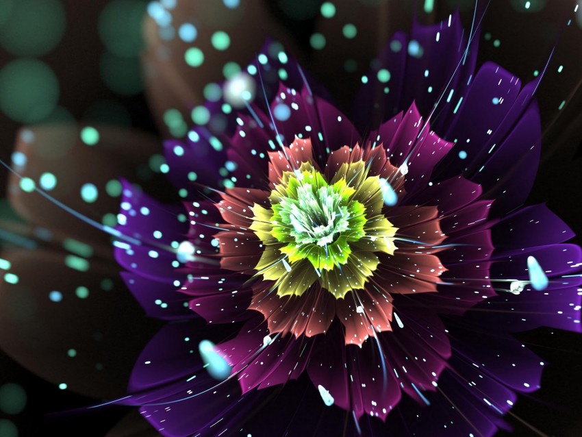 Fractal Flower Sparks Glare Glow Abstraction Background