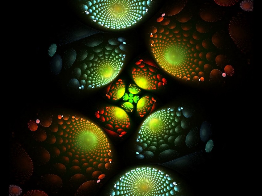 fractal, glow, spirals, abstraction, dark