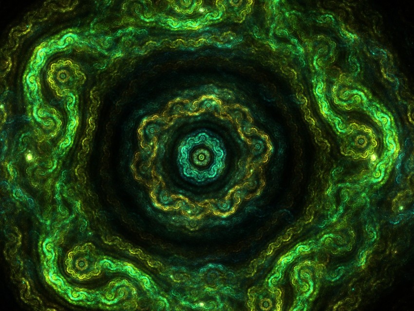 fractal, kaleidoscope, pattern, circles, green