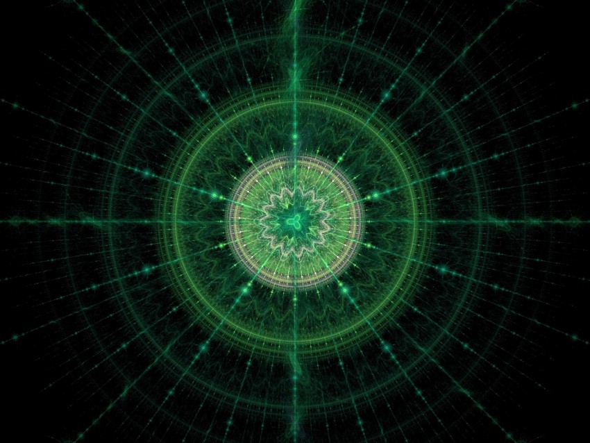 Fractal Pattern Circles Lines Green Background