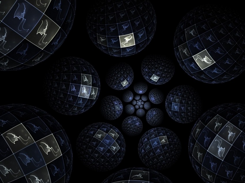 fractal, patterns, balls, dive, dark