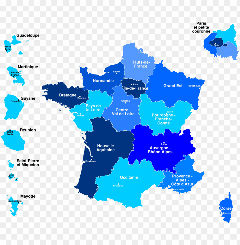 France, French regions, geographical map, geographical features, blue colors, administrative divisions, France map