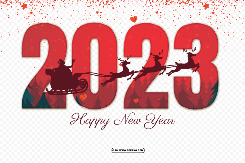 Free Hd 2023 New Year Red Christmas With Confetti PNG Transparent Background