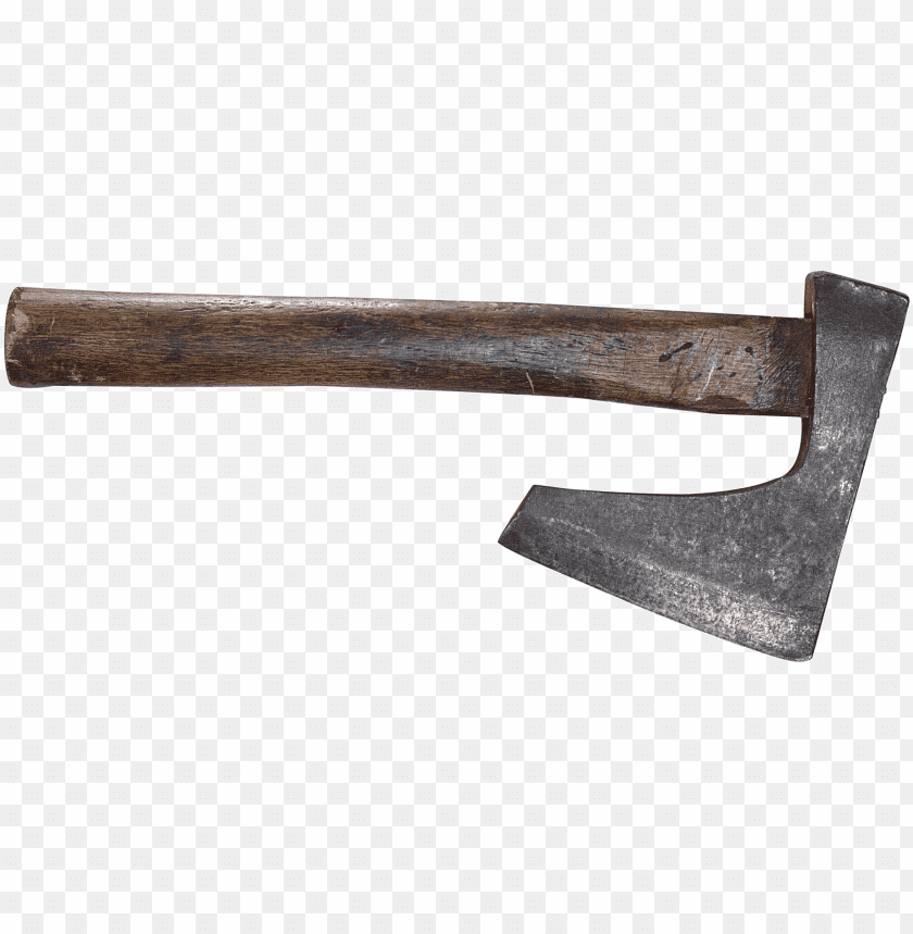 A vintage wooden-handled axe with a steel head on a transparent background PNG