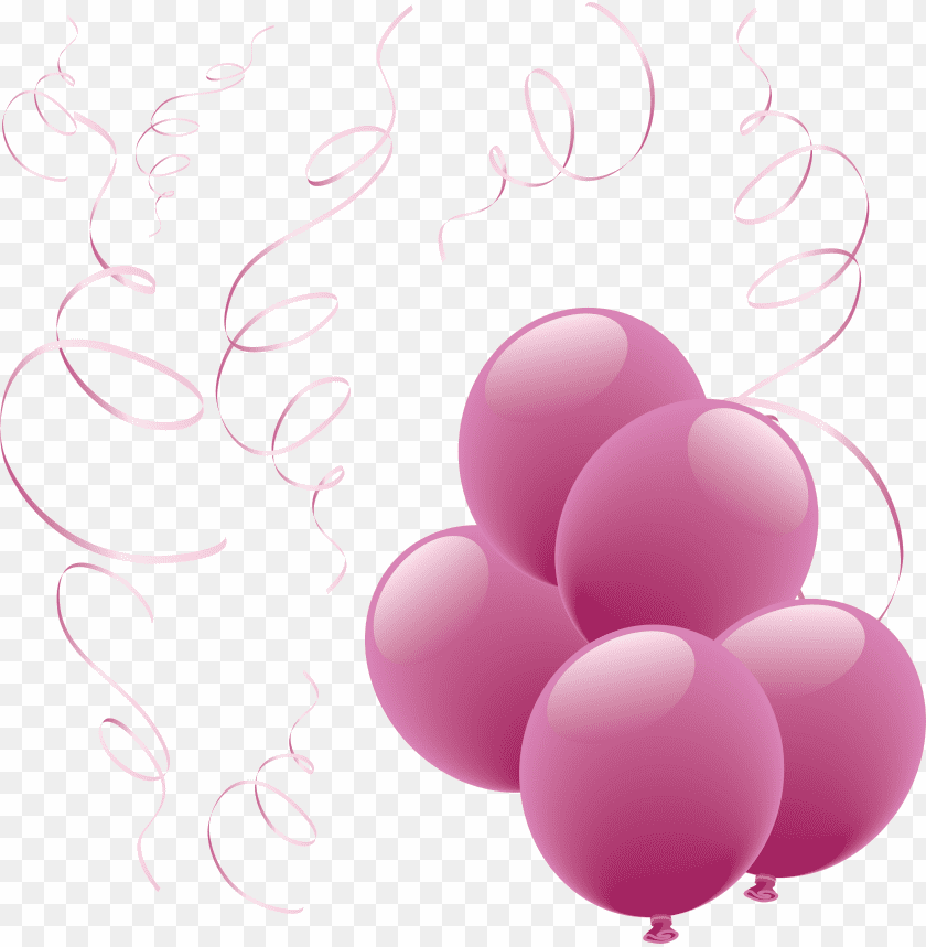 A cluster of pink balloons with decorative swirls PNG