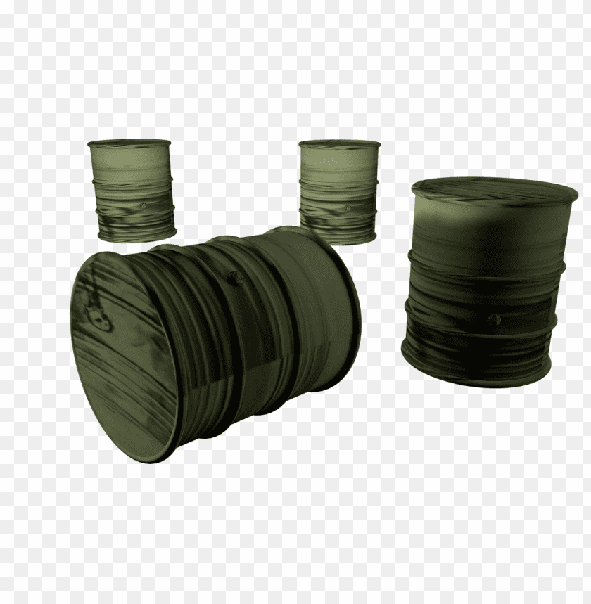 Four green industrial barrels arranged in a casual layout PNG