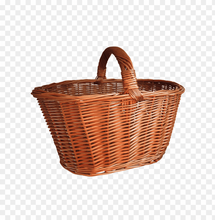 A woven wicker basket with a sturdy handle PNG