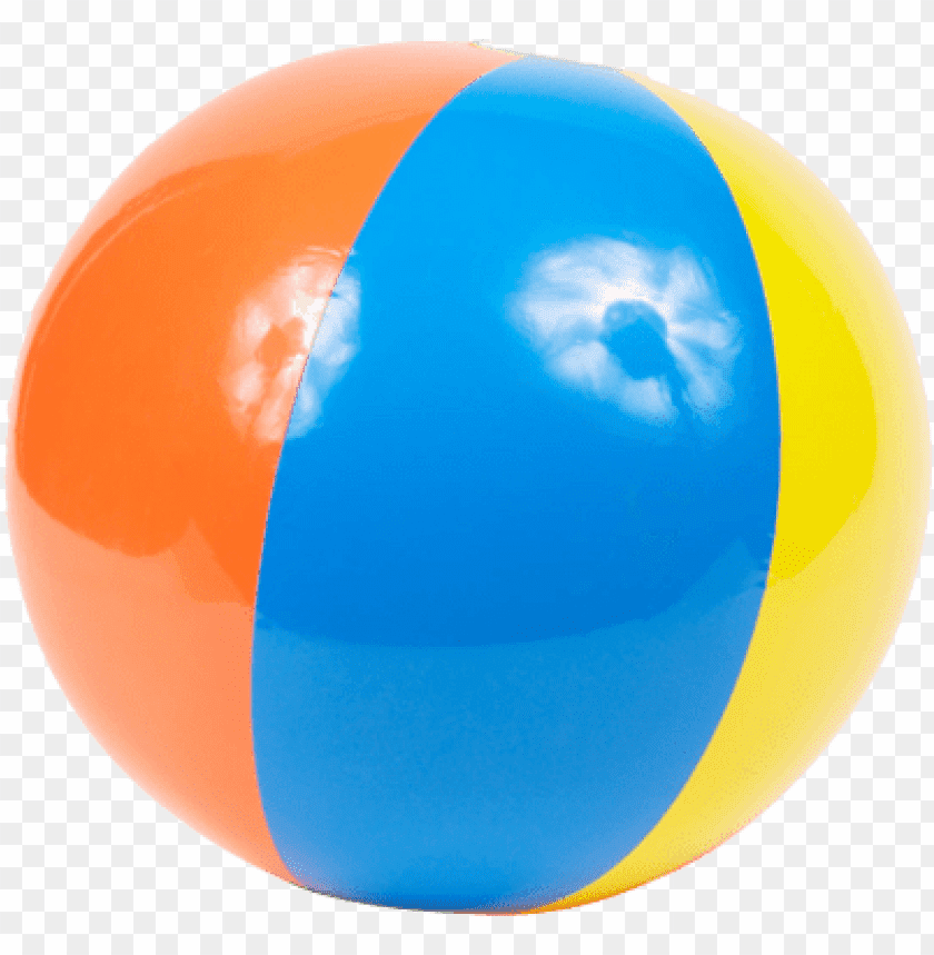 Colorful beach ball with orange, blue, yellow, and green stripes PNG