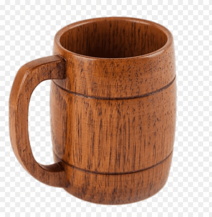 Wooden mug with a cylindrical design and a sturdy handle PNG