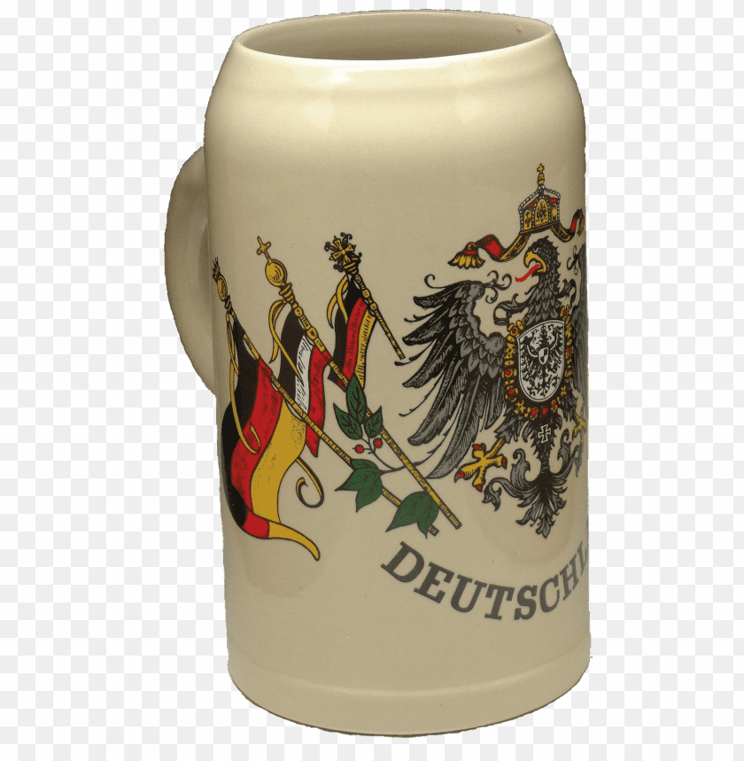 Ceramic beer mug with German flags and coat of arms desi PNG