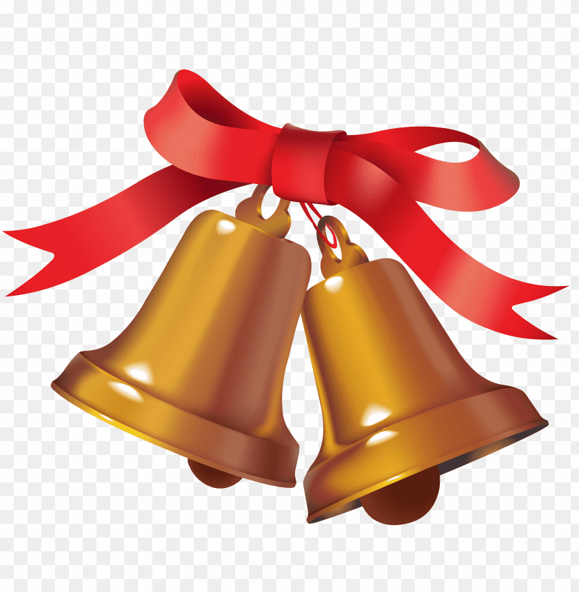 Golden bells adorned with a festive red ribbon for celebratio PNG