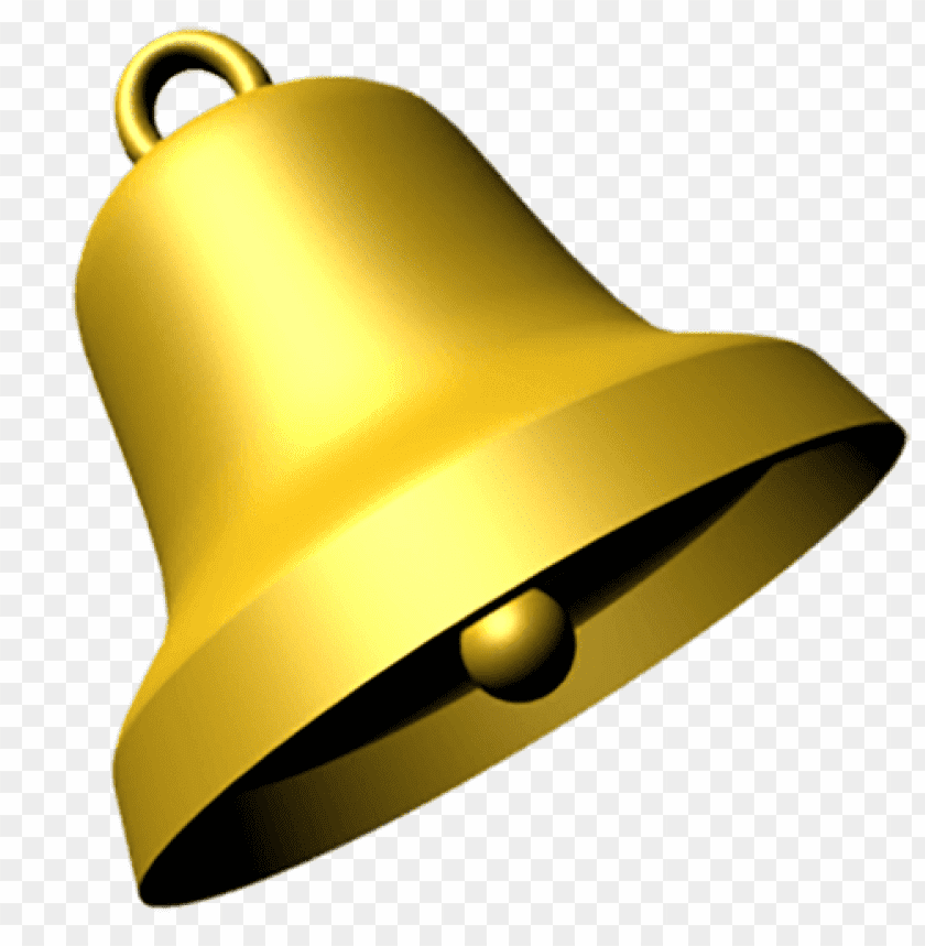 Shiny golden bell with a round clapper, transparent background PNG