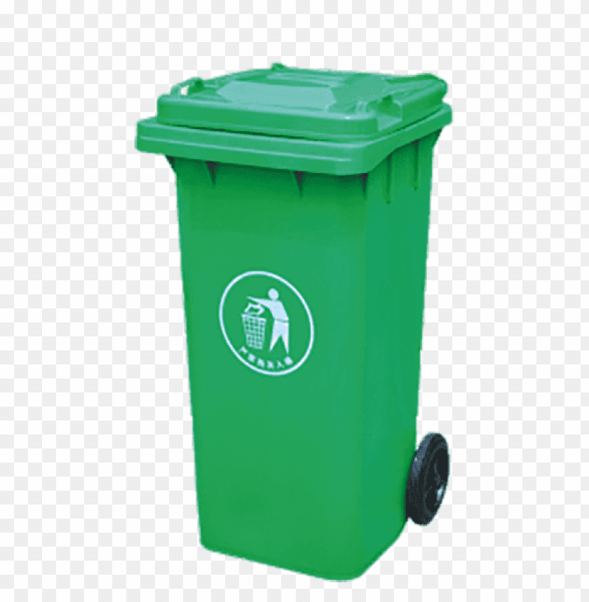 Green trash bin with a lid and wheels for easy mobility PNG