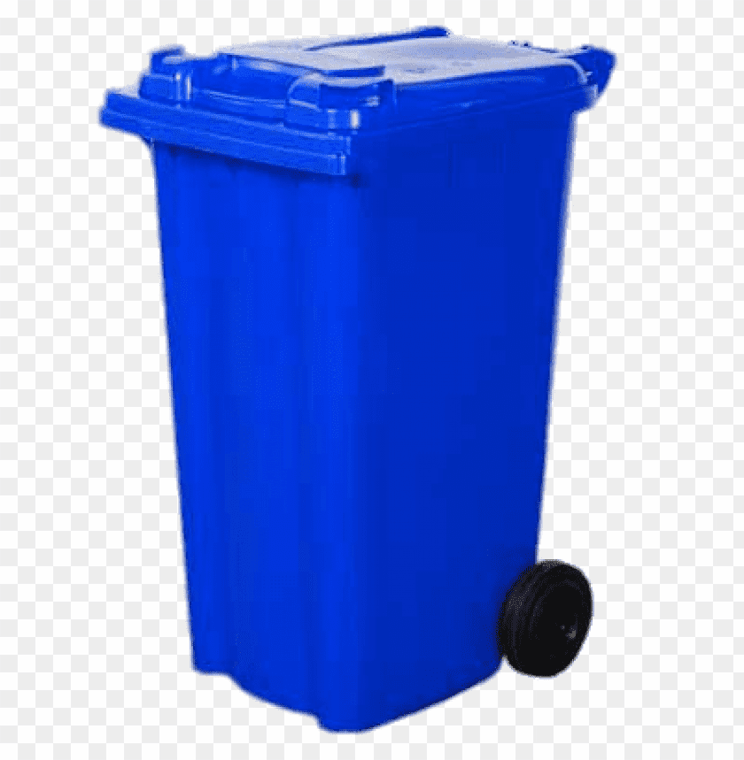 Blue recycling bin with a lid and wheels for easy transportatio PNG