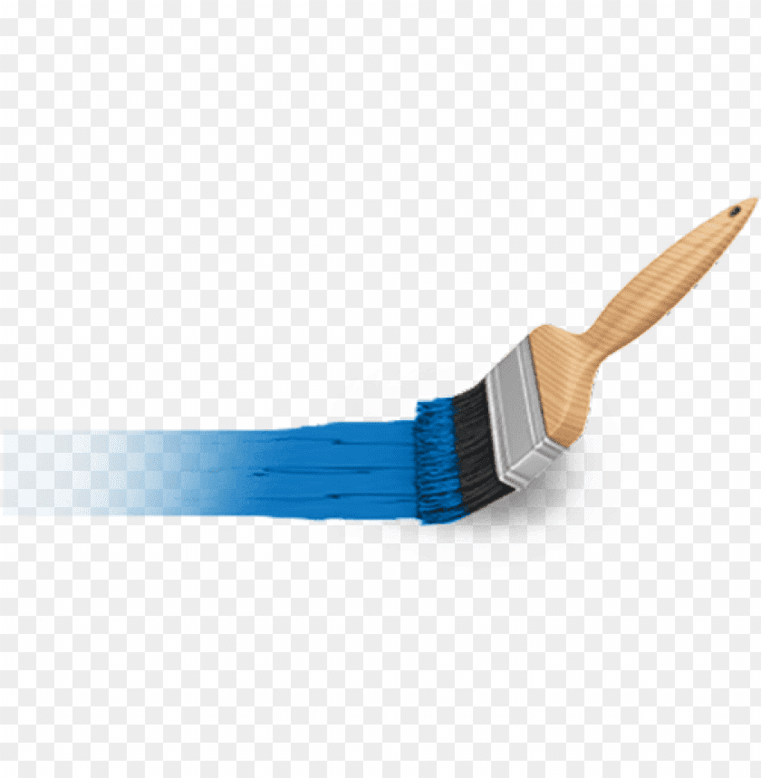 Blue paintbrush spreading paint on a surface PNG