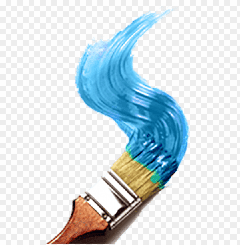 Blue paintbrush with a vibrant blue paint swirl above it PNG