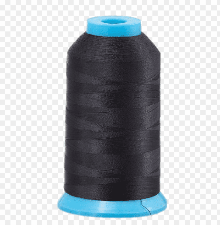 Black sewing thread spool with a blue top, ideal for crafting and stitchi PNG