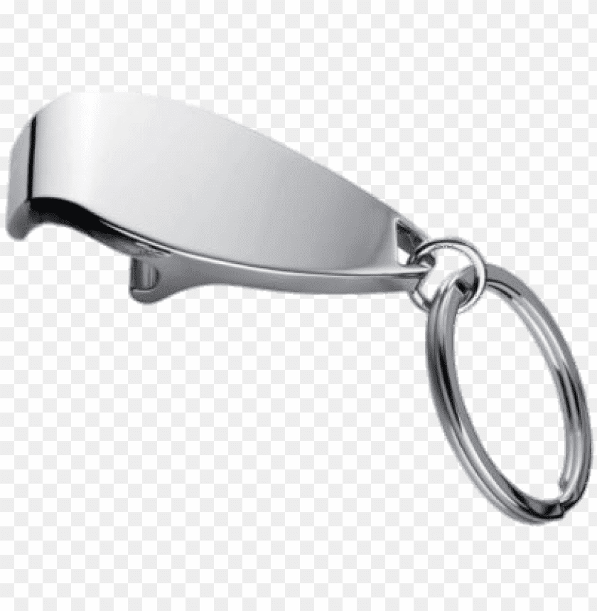 Silver keychain bottle opener with keyring attachment PNG