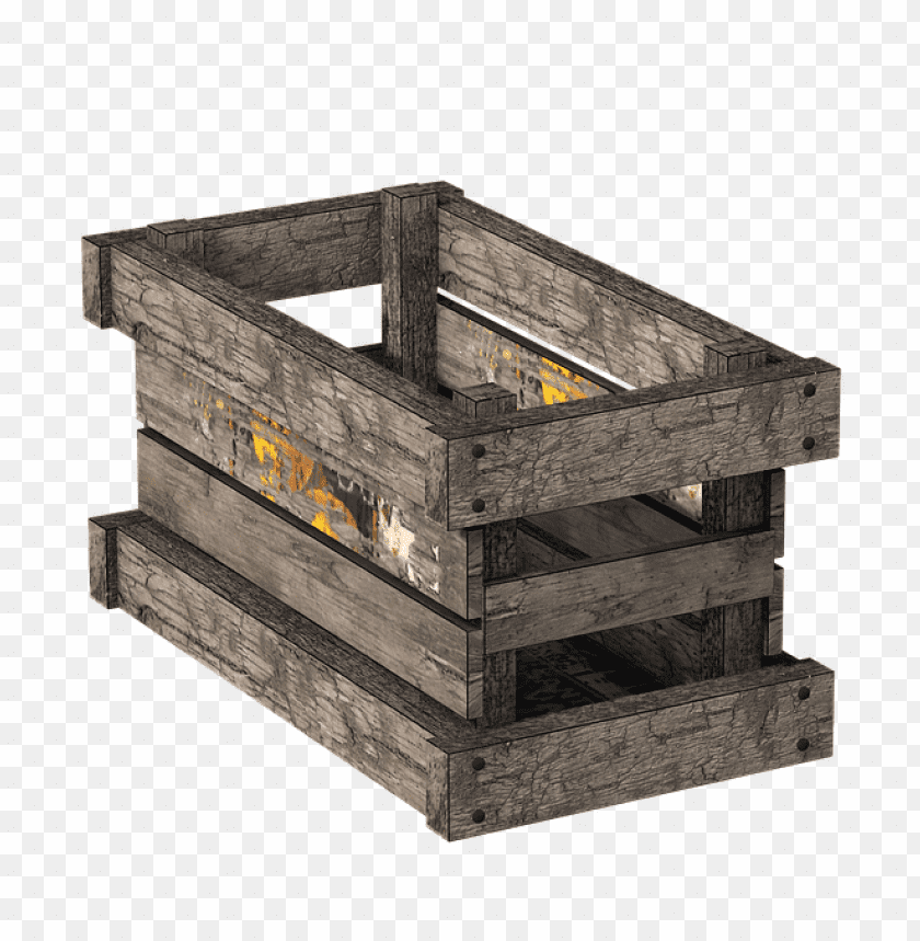 Wooden crate with a rustic design and colorful interior details PNG