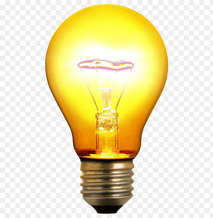 Glowing yellow light bulb with a traditional base and filament desi PNG