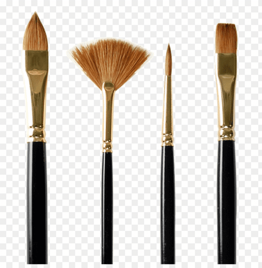 Four different paintbrushes: flat, fan, detail, and round styles PNG