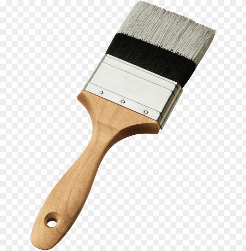 A wooden-handled paintbrush with gray and black bristles PNG