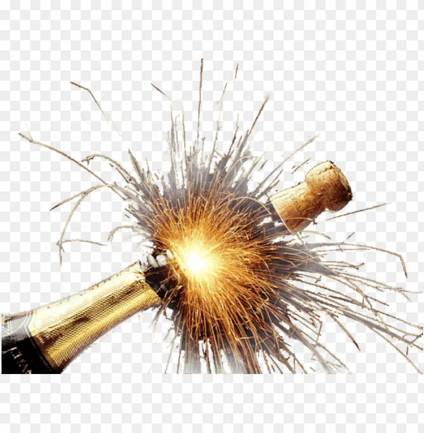 Champagne bottle popping with sparkling cork and festive sparks PNG