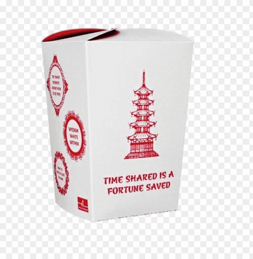 Takeout box with a pagoda design and the quote about time shari PNG