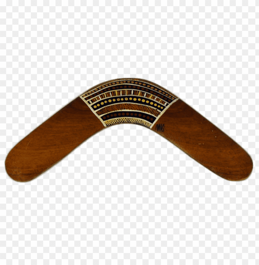 Decorative wooden boomerang with intricate patterns and designs PNG