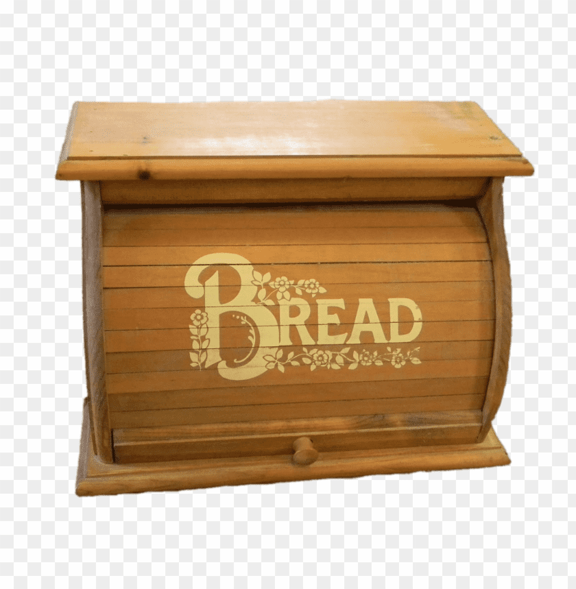 Wooden bread box with elegant design and 'BREAD' inscriptio PNG