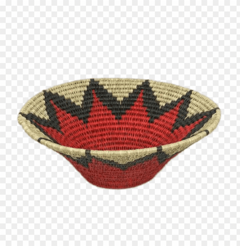 Handwoven basket with red and black geometric patterns PNG