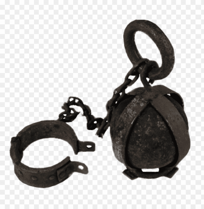 A rusty ball and chain with a cuff, symbolizing imprisonment or bondage PNG