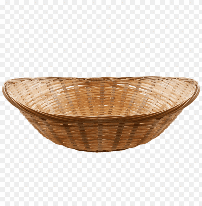 Round woven basket made of natural bamboo or rattan material PNG