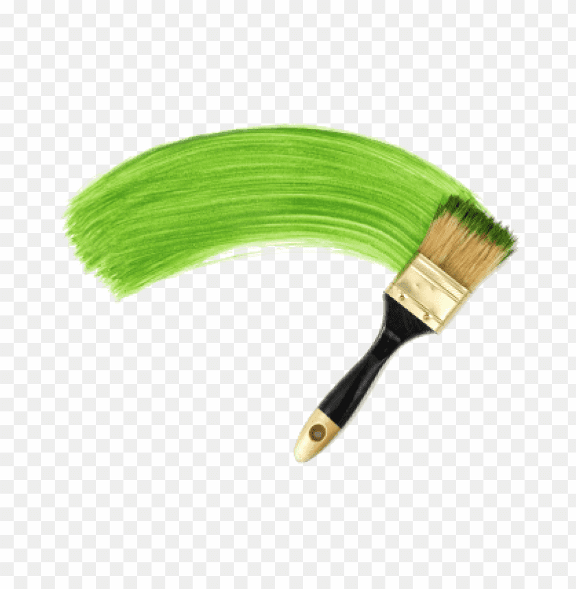 A paintbrush with green paint stroke on a transparent background PNG