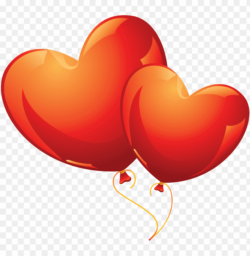 Two red heart-shaped balloons with yellow strings PNG