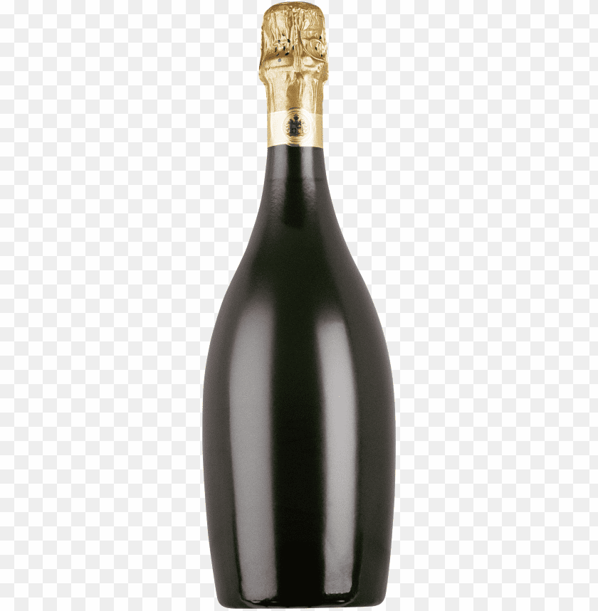 Elegant green champagne bottle with a gold foil neck and logo PNG