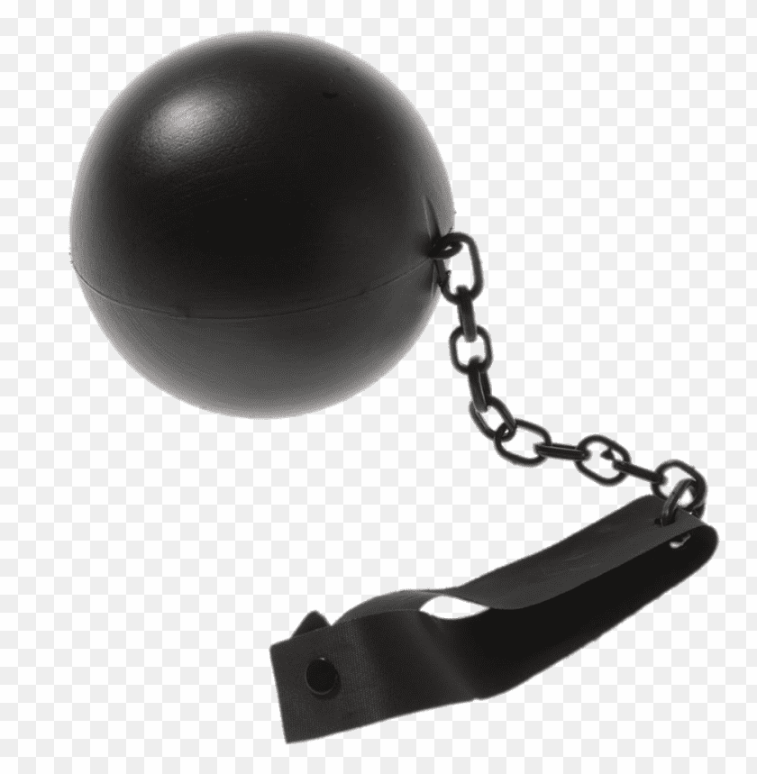 A black wrecking ball attached to a chain and metal cli PNG