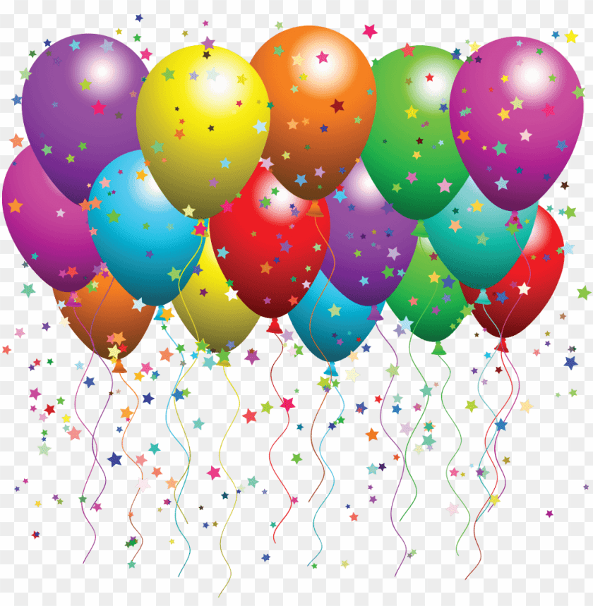 Colorful balloons with confetti for festive celebrations and party decorations PNG