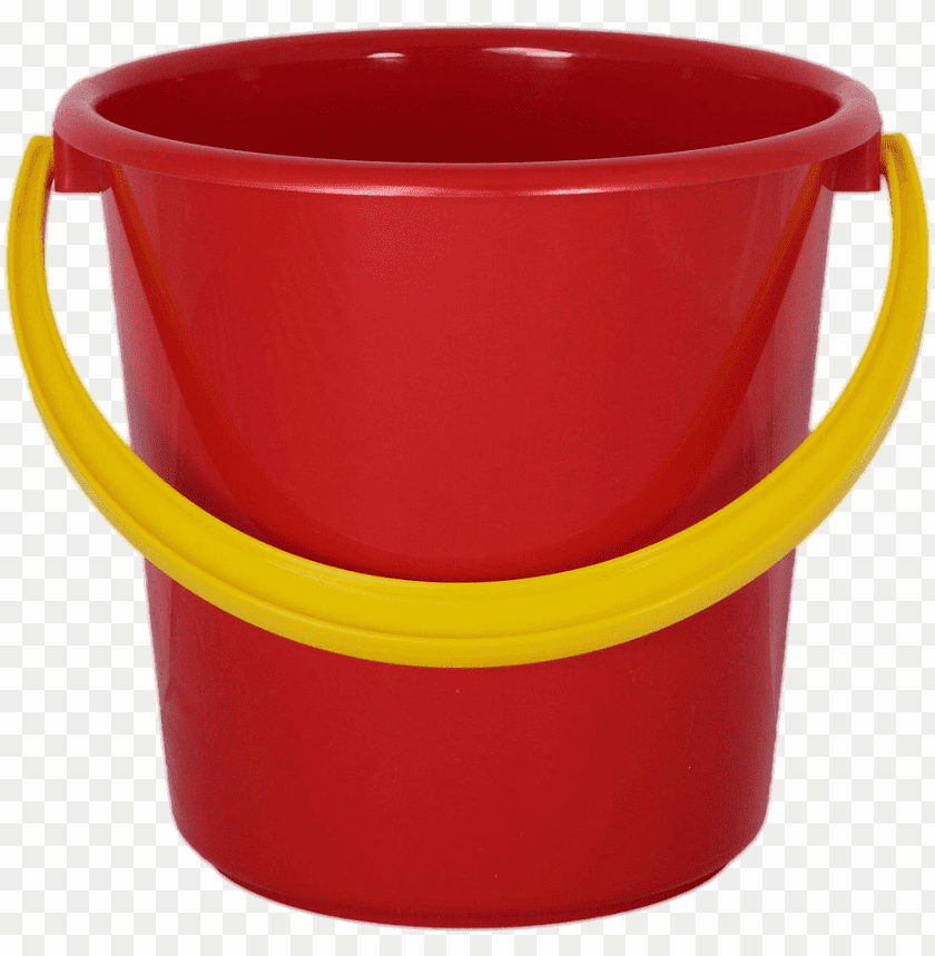 A red bucket with a yellow handle, commonly used for cleaning or stori PNG