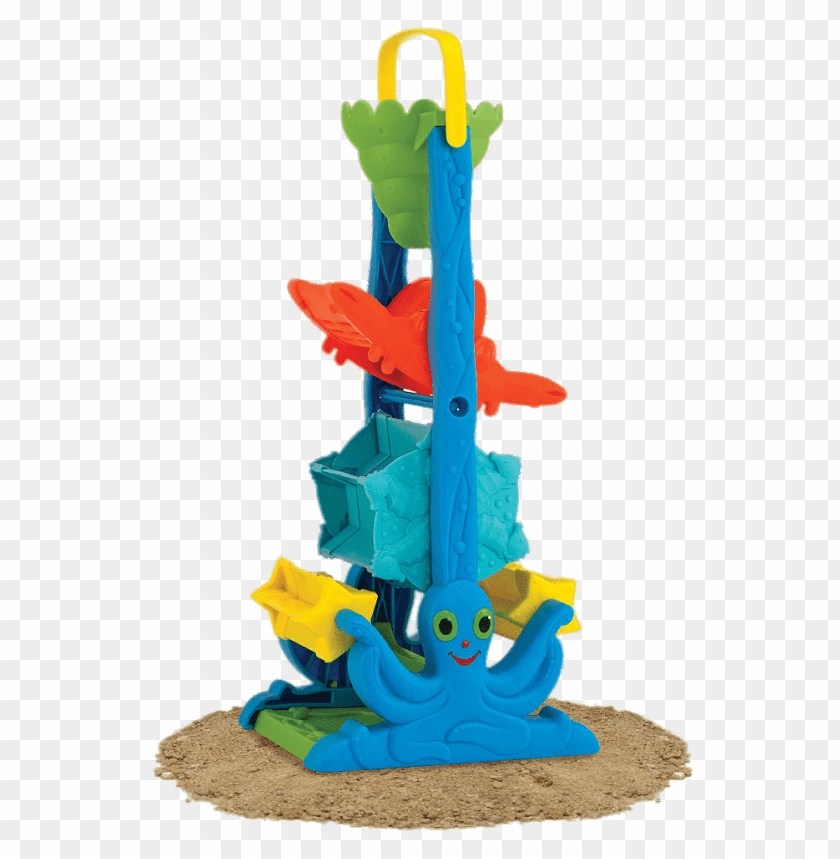 Colorful children's water play toy with an octopus base and funnel structure PNG